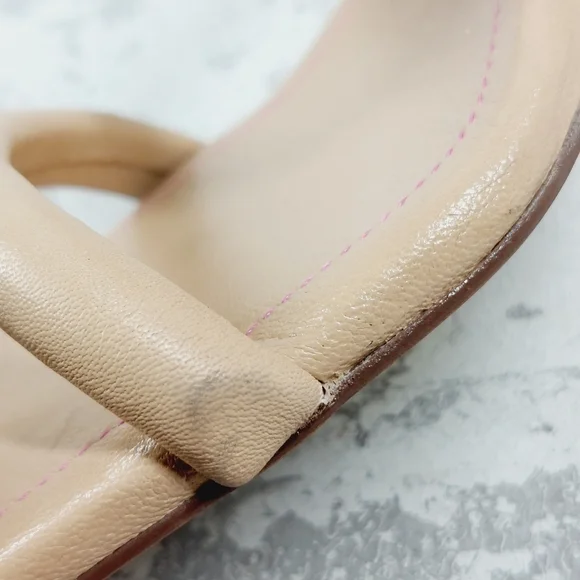 NEW Free People Straps Cream Tan Leather Slip on Block Heel Sandals W647 - Picture 13 of 16